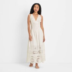 Future Collective - Women's Eyelet Maxi A-Line Dress - Future Collecti Off-White